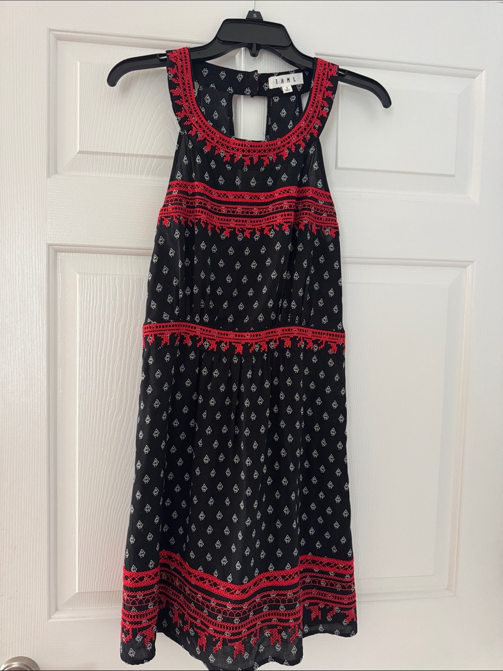 THML Black Dress with Red Embroidered Trim